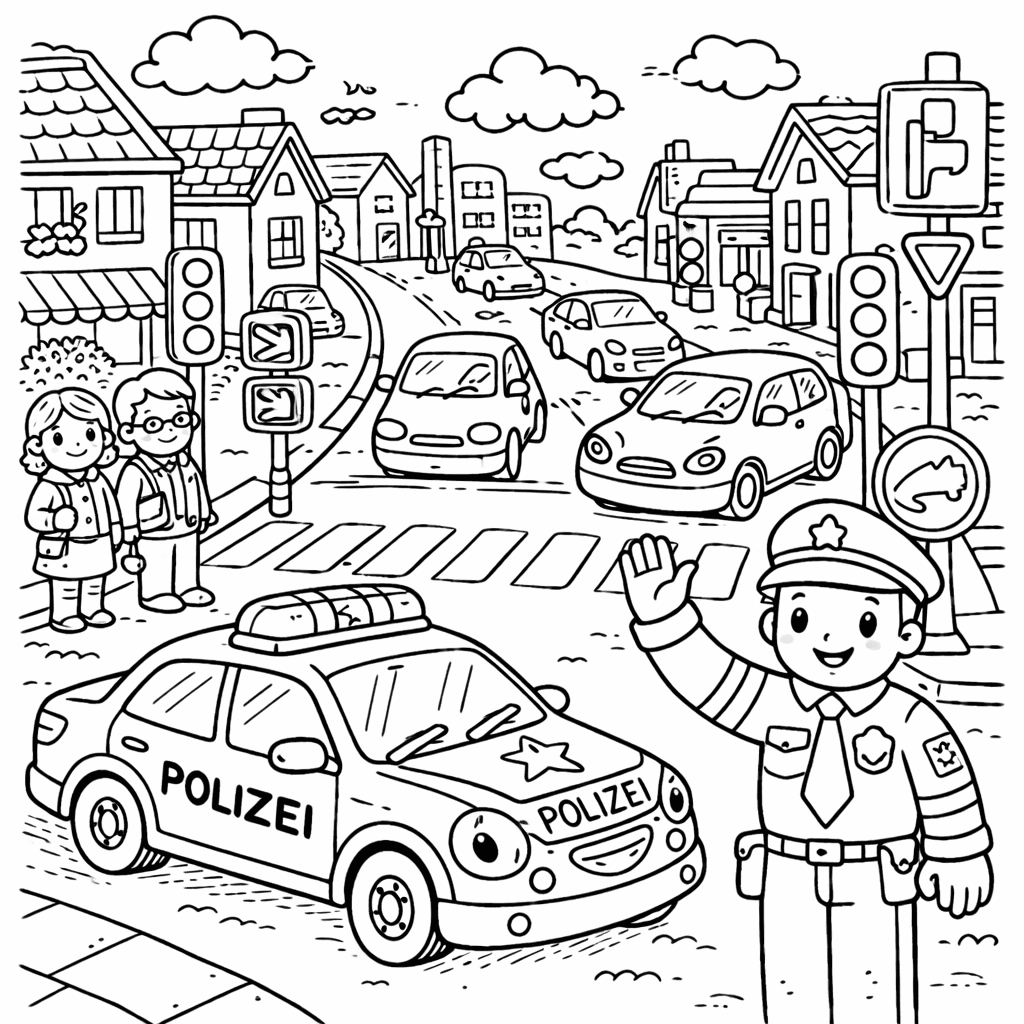 Verkehrsregelung an der Kreuzung - Ausmalbild