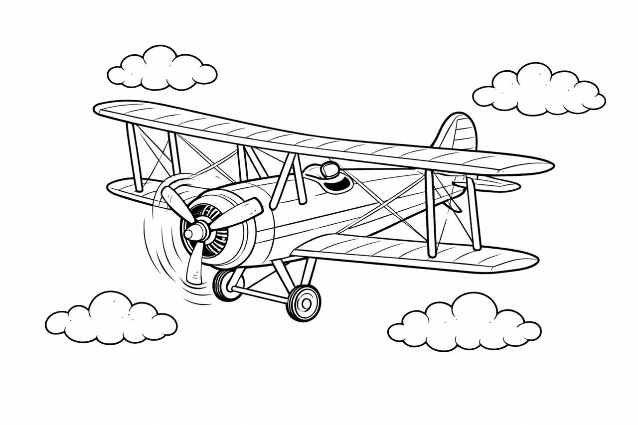 Vintage Doppeldecker - Ausmalbild