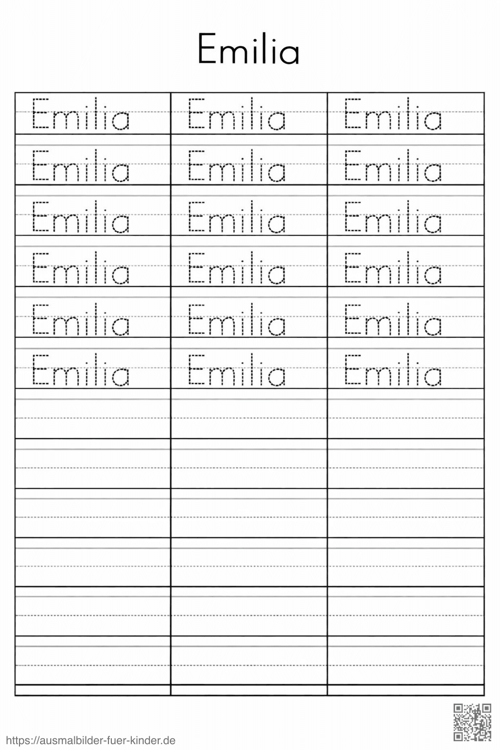 Arbeitsblatt zum Üben von Emilia - Namen Übungsblatt