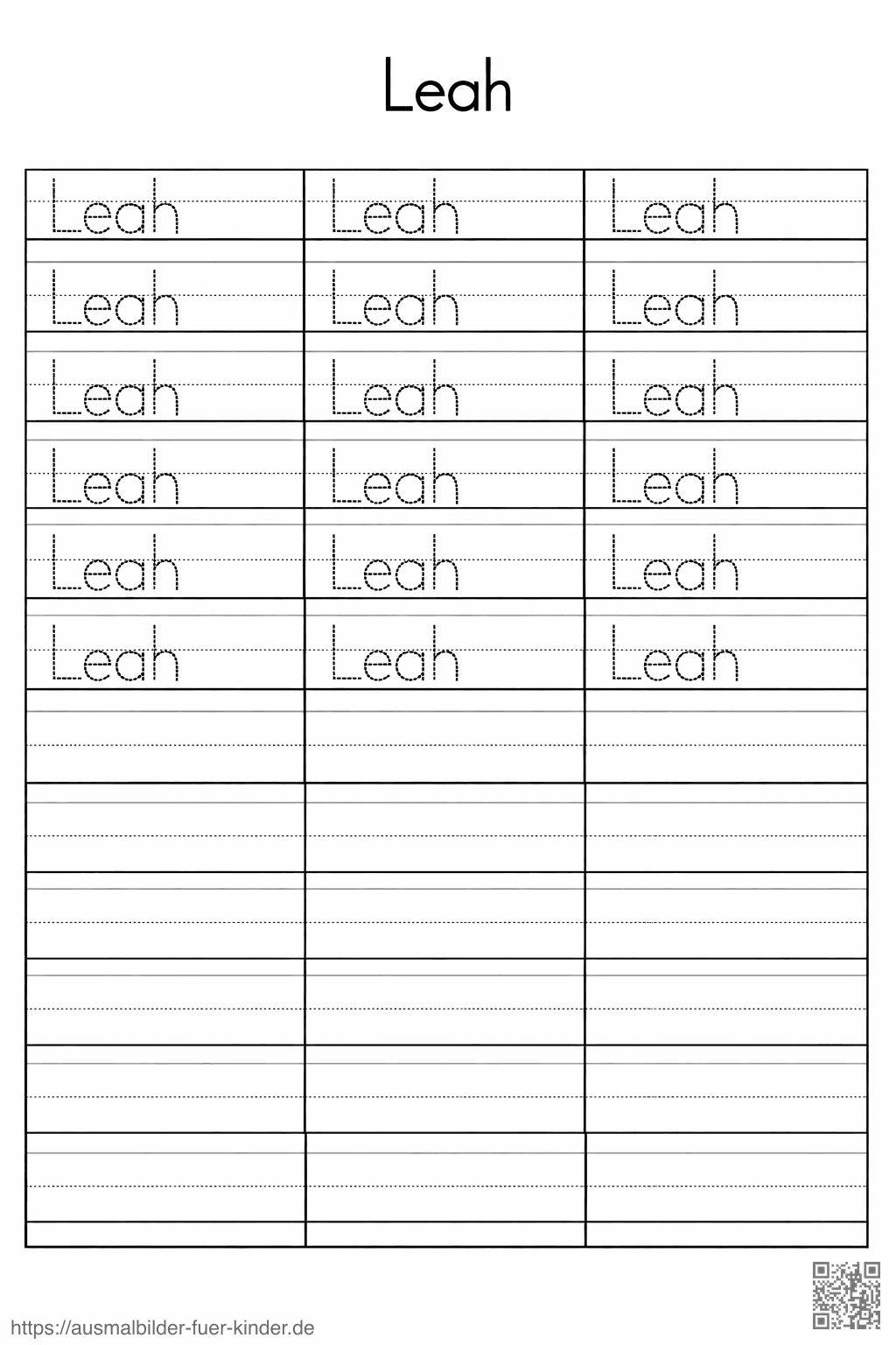 Arbeitsblatt zum Schreiben von Leah - Namen Übungsblatt