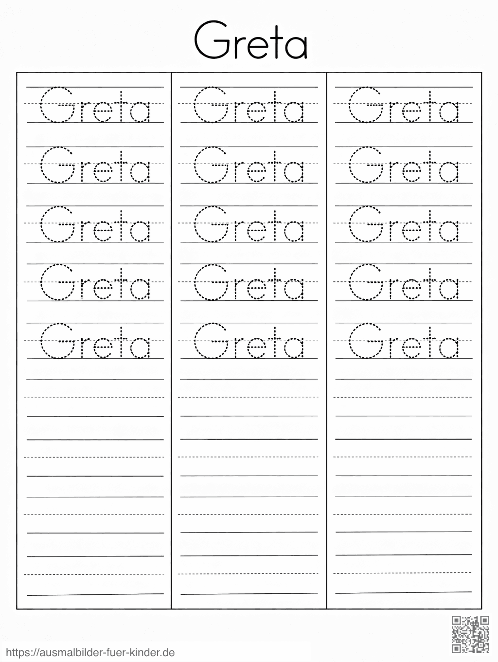 Handschriftübung für Greta - Namen Übungsblatt