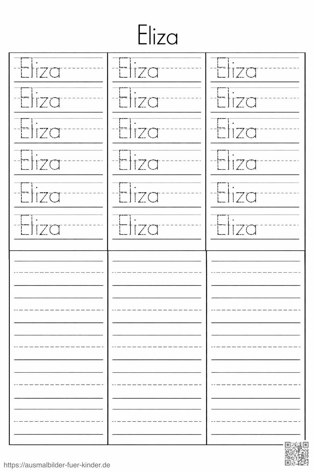Lernblatt für den Namen Eliza - Namen Übungsblatt