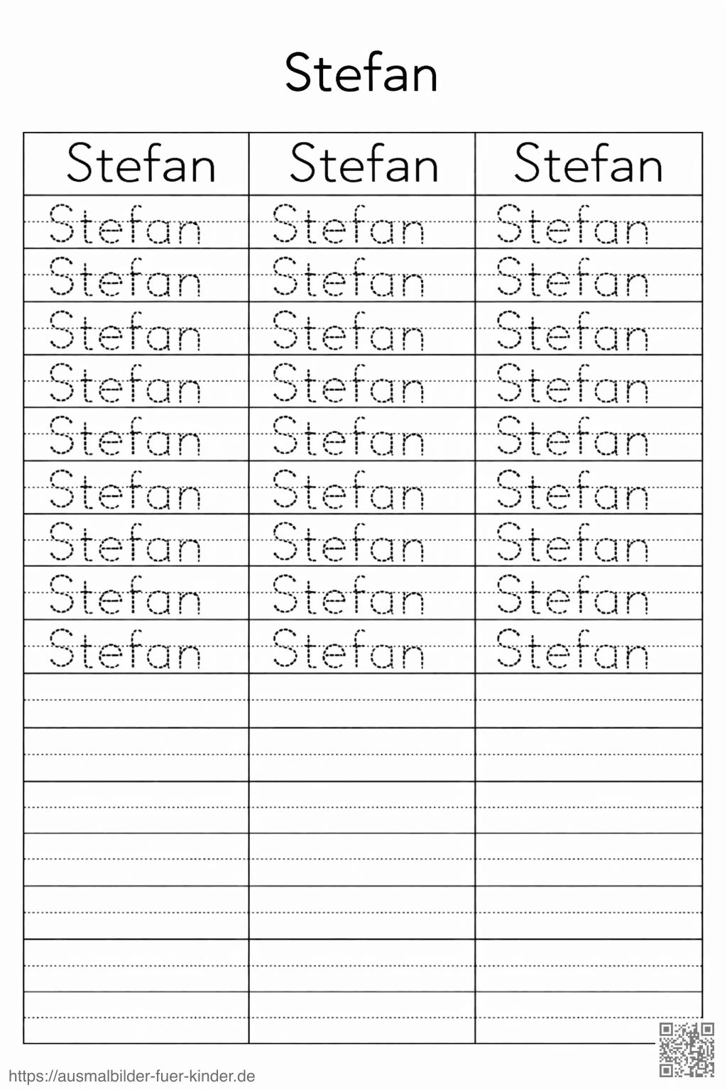 Lernblatt zum Schreiben von Stefan - Namen Übungsblatt