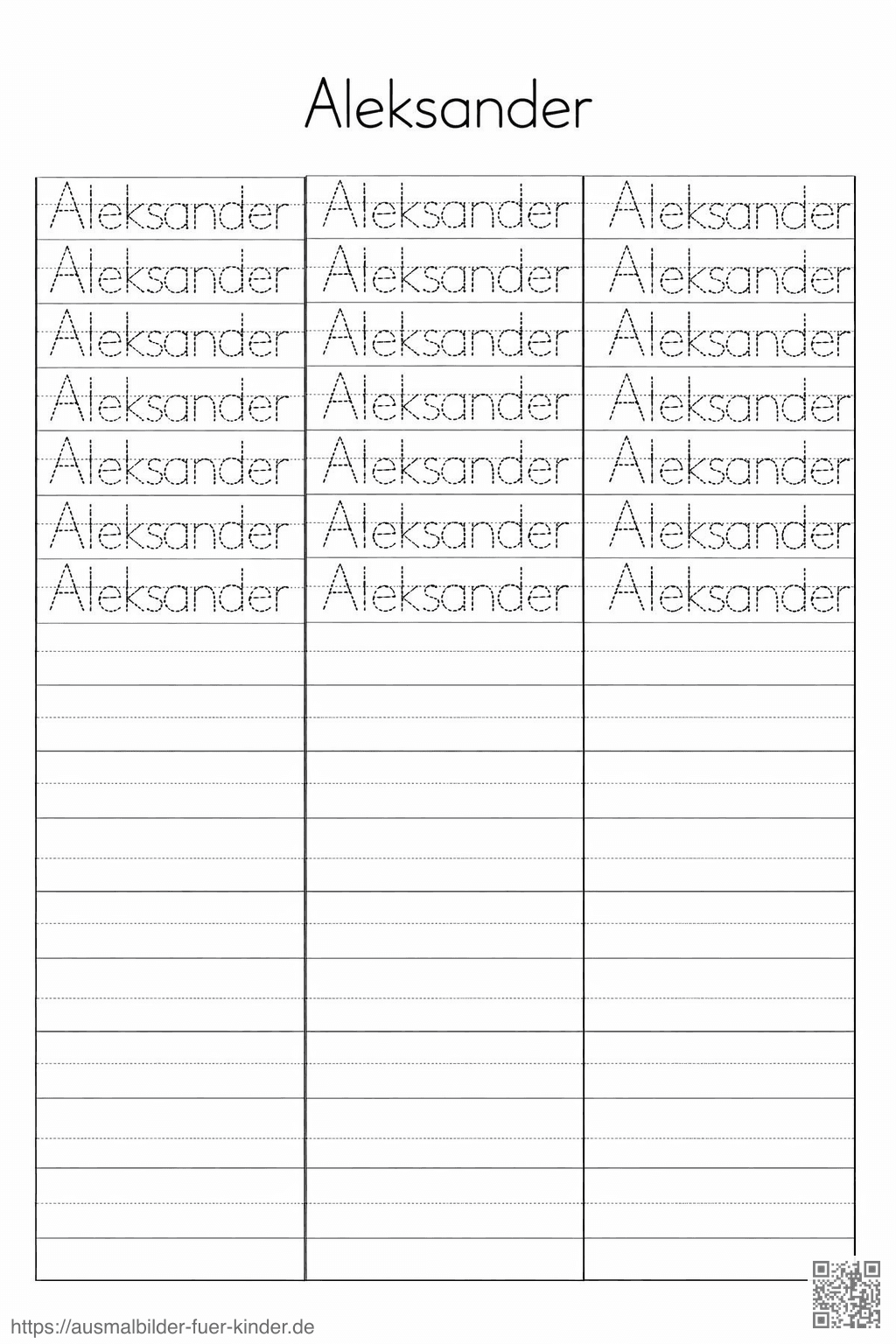 Namensübungsblatt für Aleksander - Namen Übungsblatt