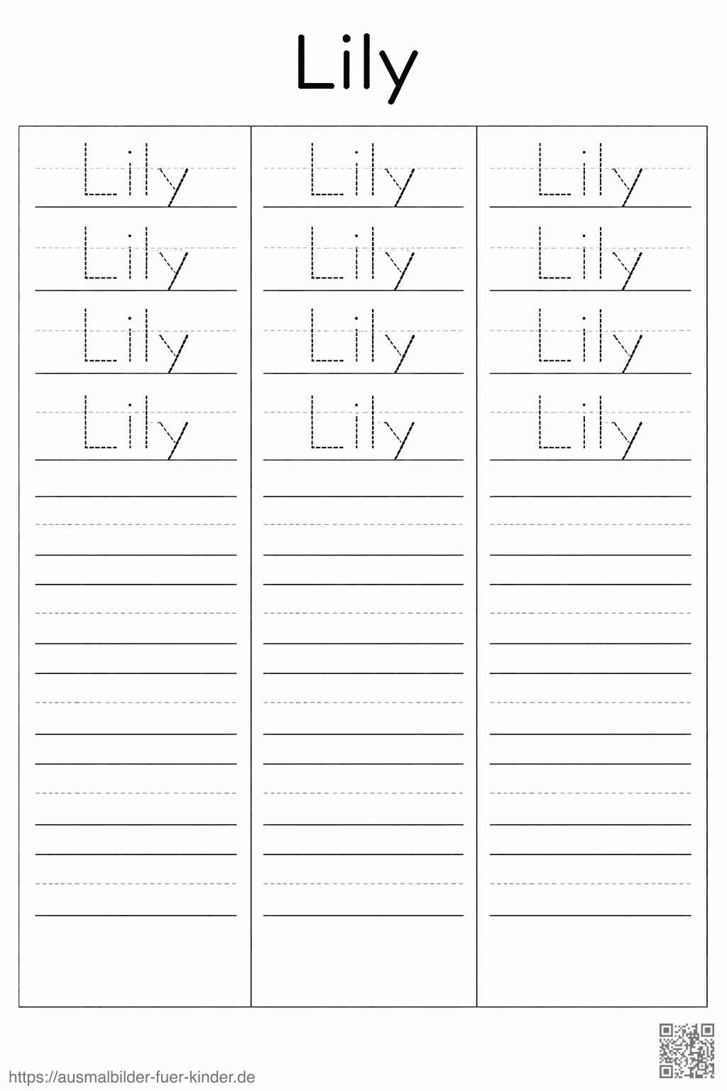 Schreibübung für Kinder_ Lily - Namen Übungsblatt