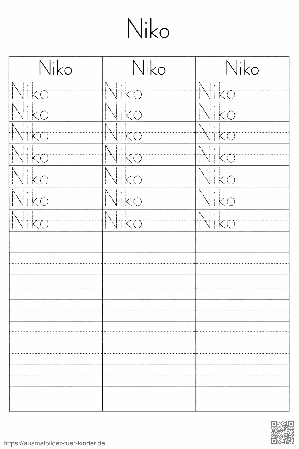Schreibübung für Kinder_ Niko - Namen Übungsblatt