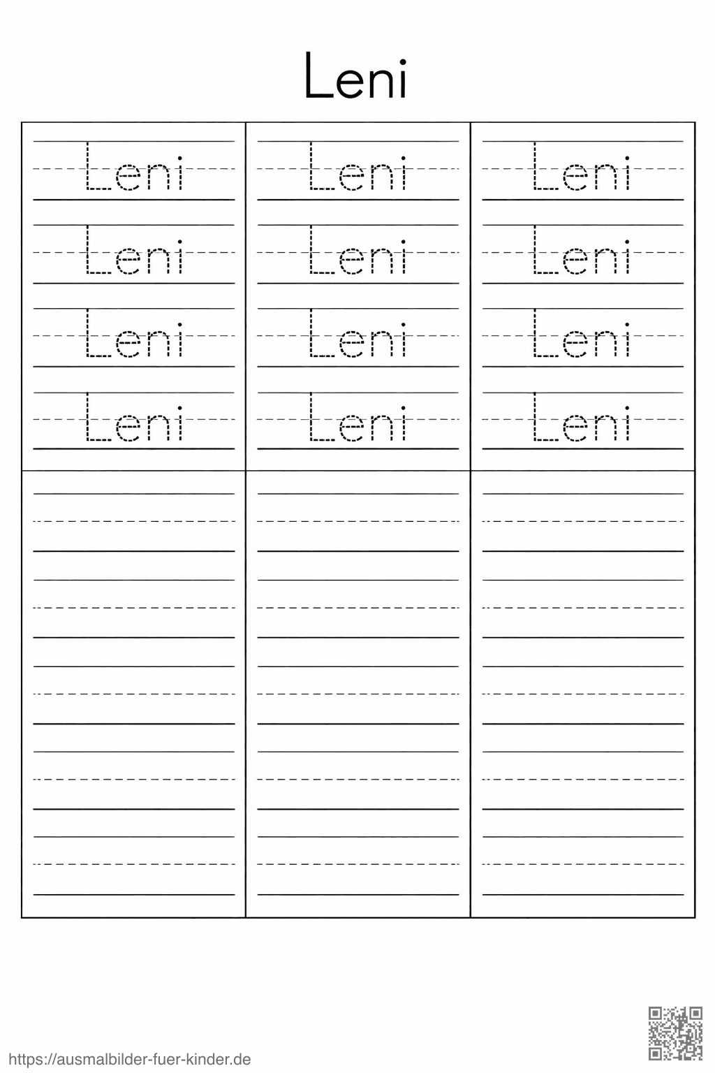 Schreibübung für _Leni_ - Namen Übungsblatt