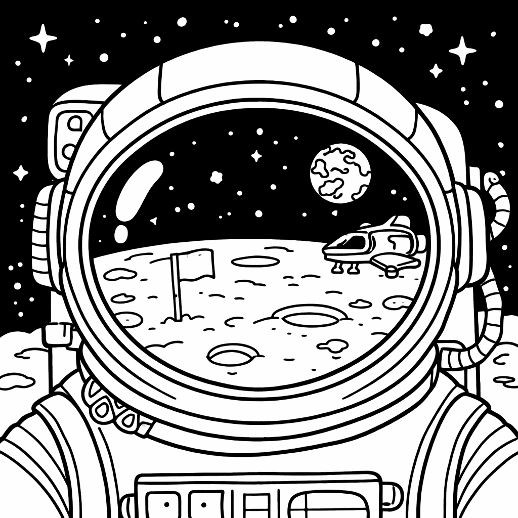 Astronautenhelm mit Mondreflektion - Ausmalbild