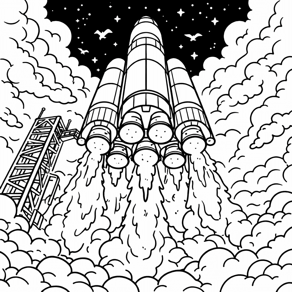 Raketenflamme beim Start - Ausmalbild
