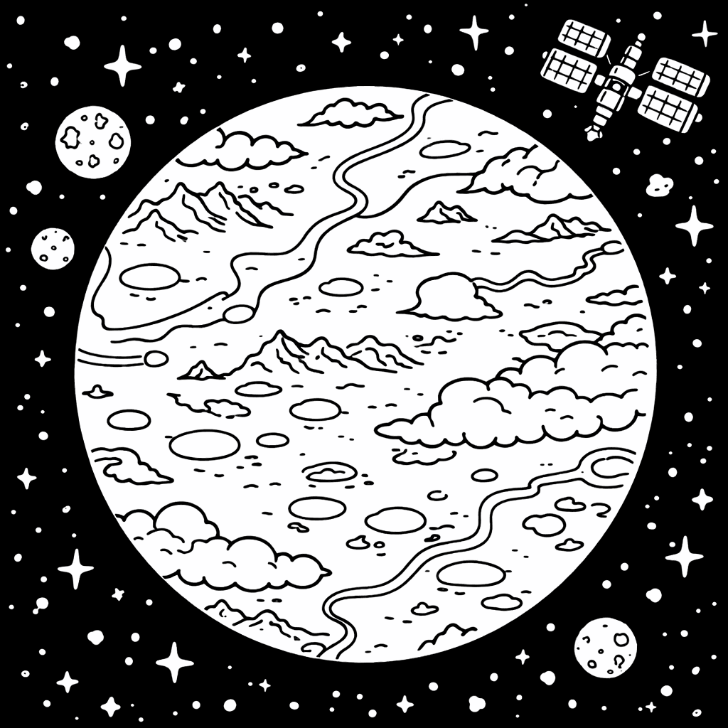 Planet im All - Ausmalbild