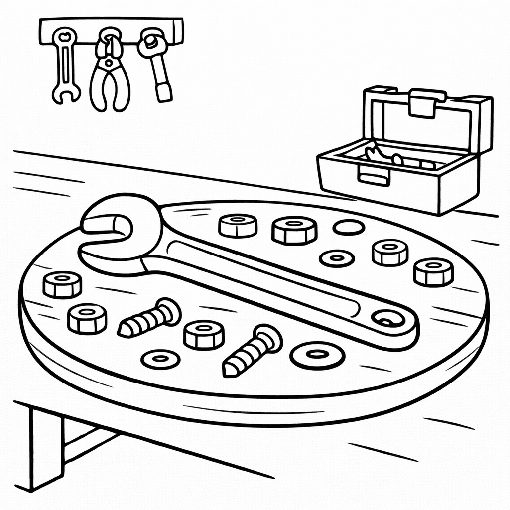 Werkzeug und Schrauben - Ausmalbild
