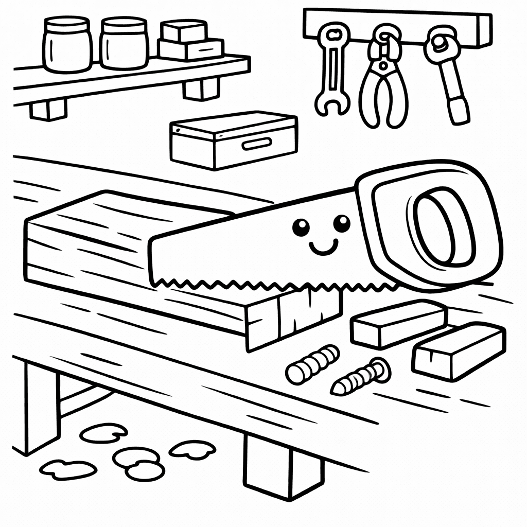 Freundliche Säge - Ausmalbild