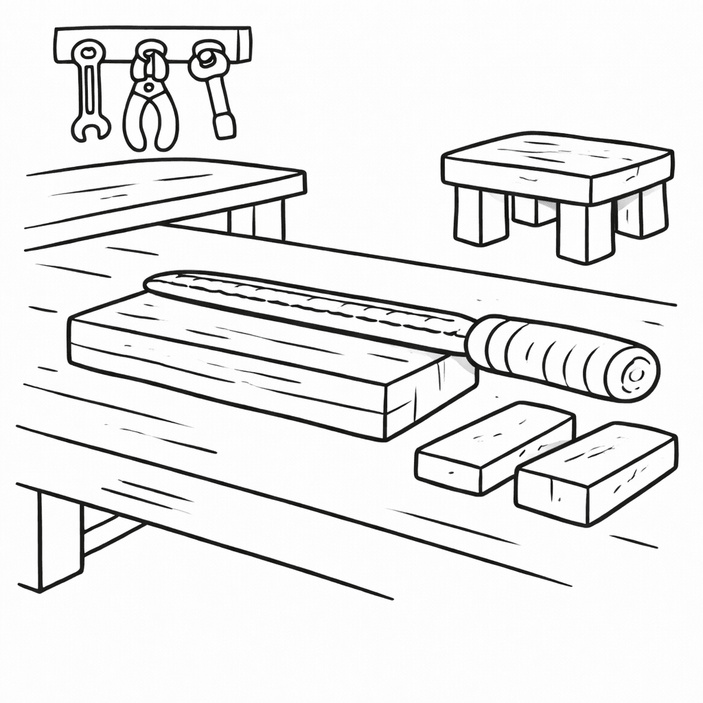 Werkbank mit Feile - Ausmalbild