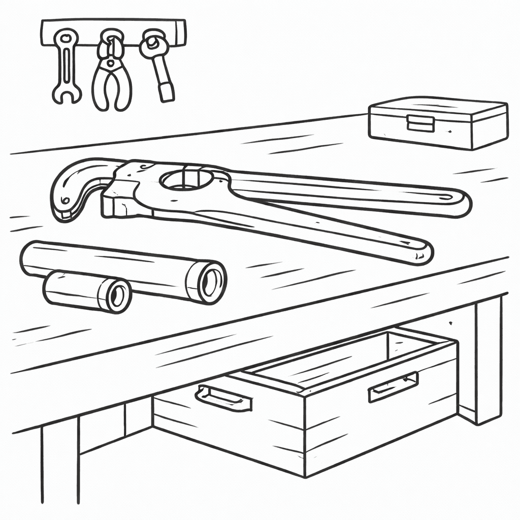 Werkbank mit Rohrzange - Ausmalbild