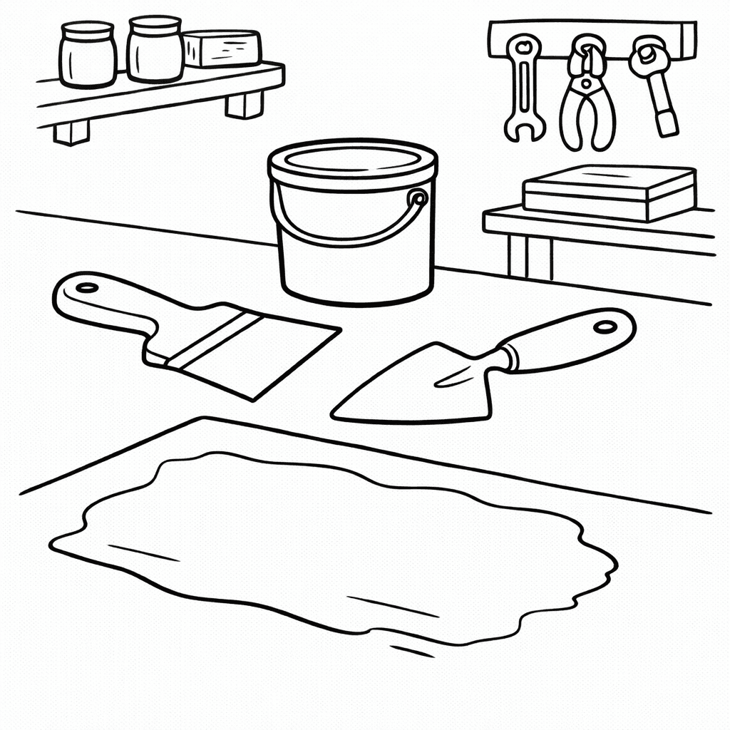 Werkzeuge auf dem Tisch - Ausmalbild
