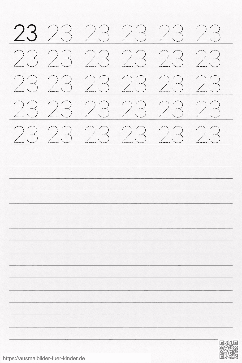 Übung für die Zahl 23 - Ausmalbild