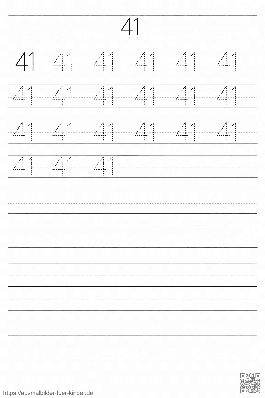 Übung für die Zahl 41 - Ausmalbild