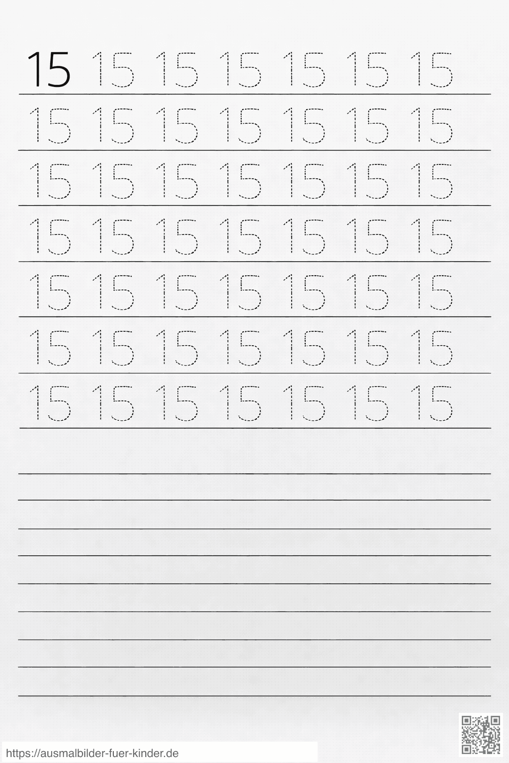 Übung zum Schreiben der Zahl 15 - Ausmalbild