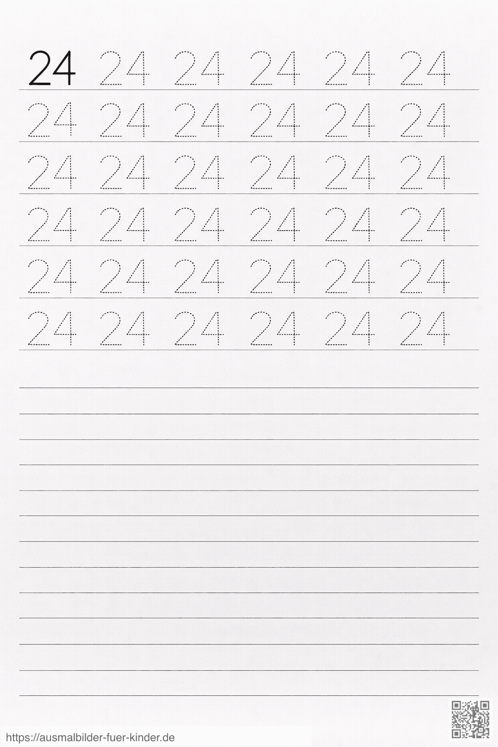 Übung zum Schreiben der Zahl 24 - Ausmalbild
