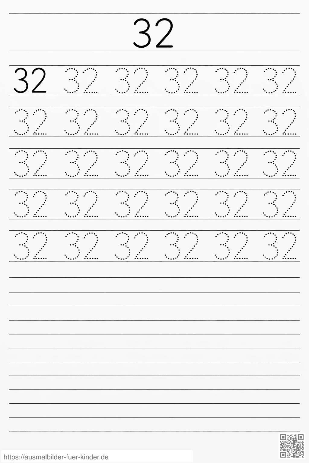 Übung zum Schreiben der Zahl 32 - Ausmalbild