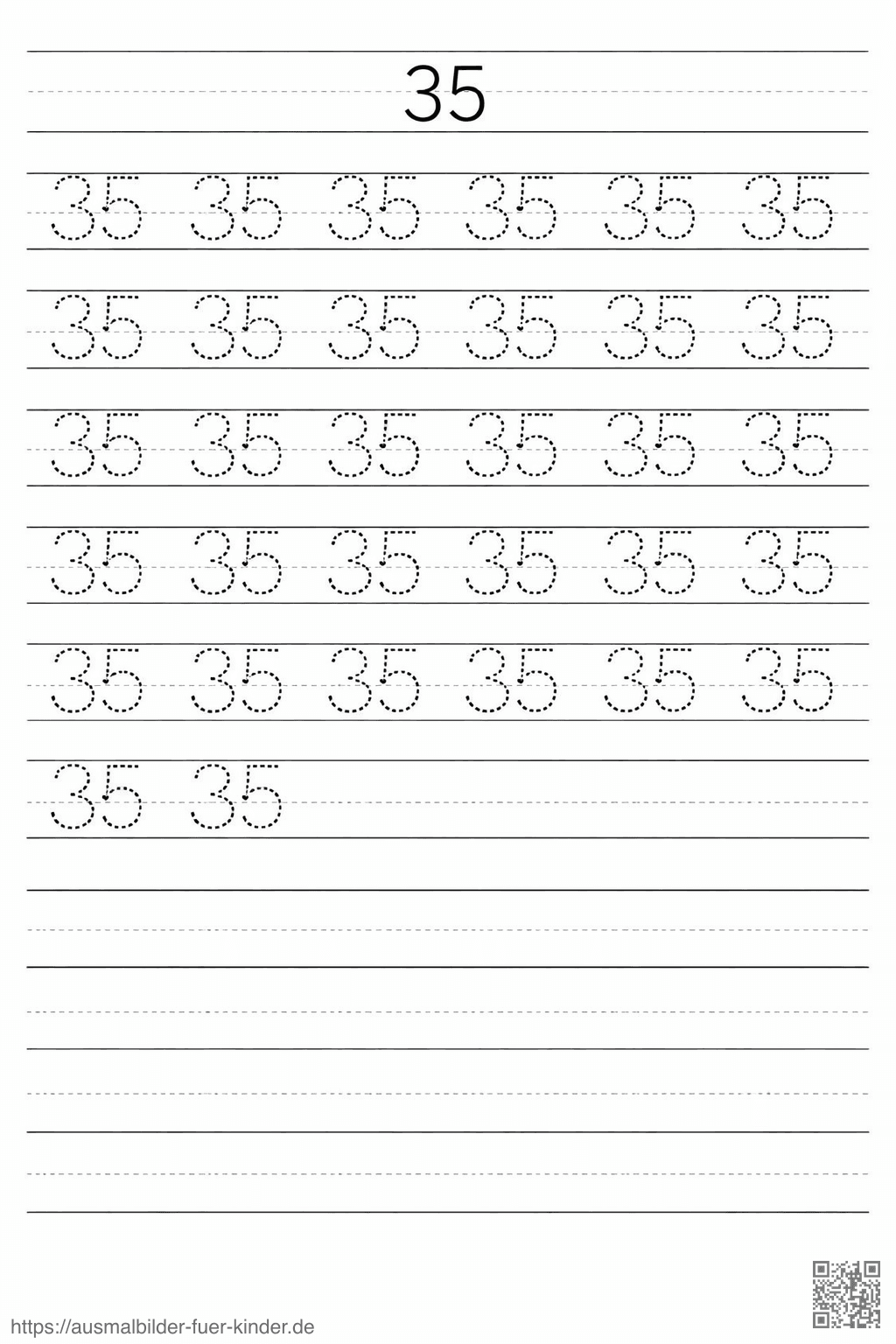 Übung zum Schreiben der Zahl 35 - Ausmalbild