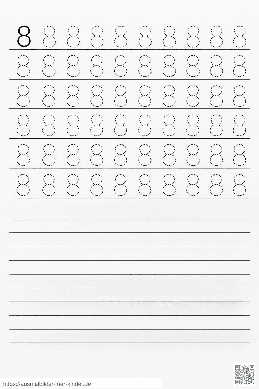 Übung zum Schreiben der Zahl 8 - Ausmalbild