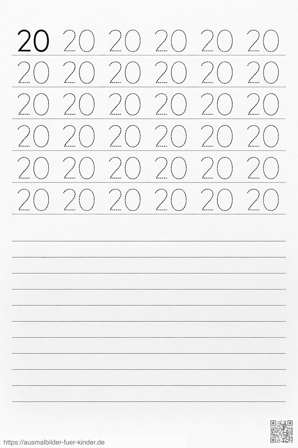 Zahl 20 zum Nachzeichnen - Ausmalbild