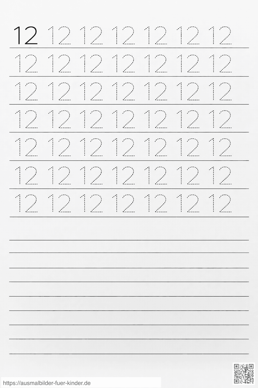 Zahlen zum Nachzeichnen: Nummer 12 - Ausmalbild