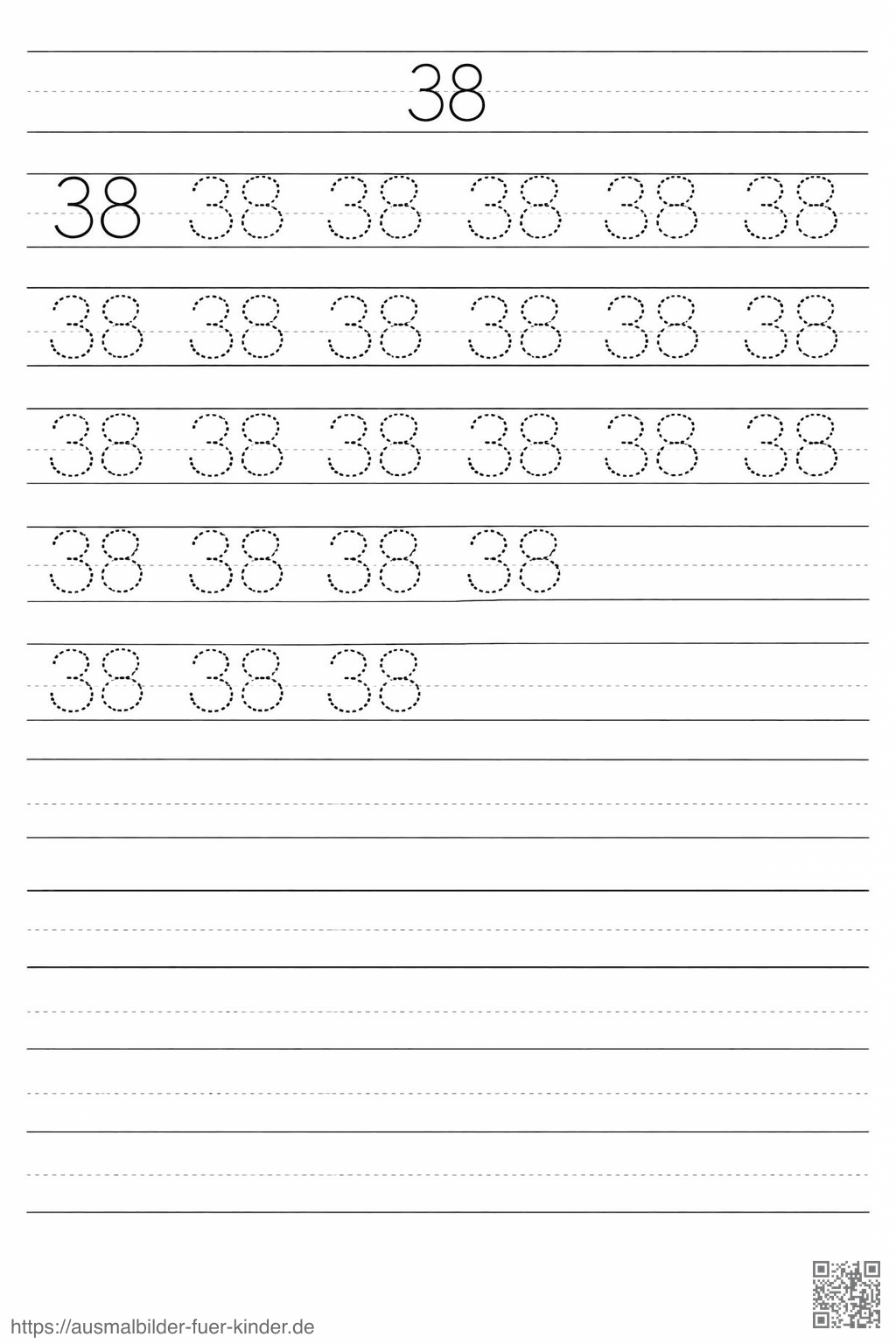 Ziffern üben: Die Zahl 38 - Ausmalbild