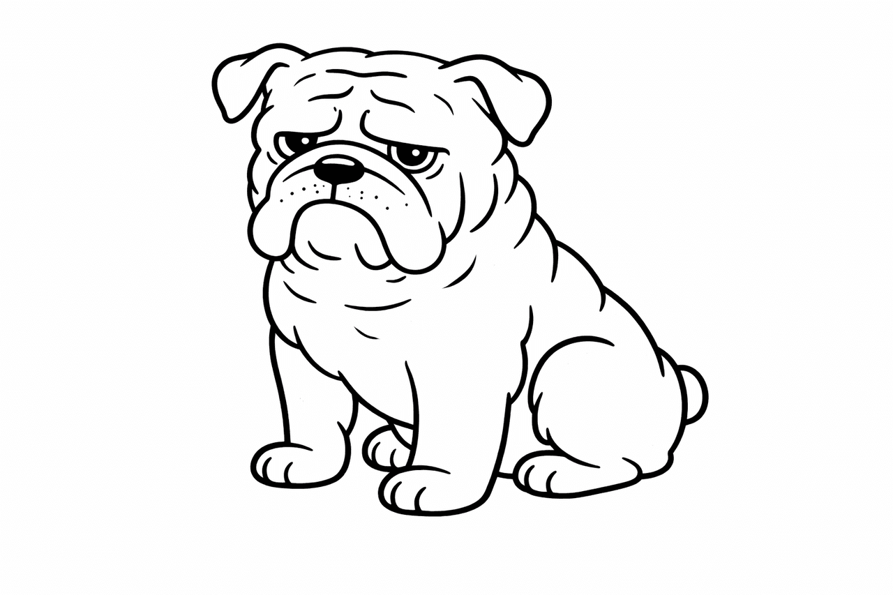 Sitzende Bulldogge - Ausmalbild