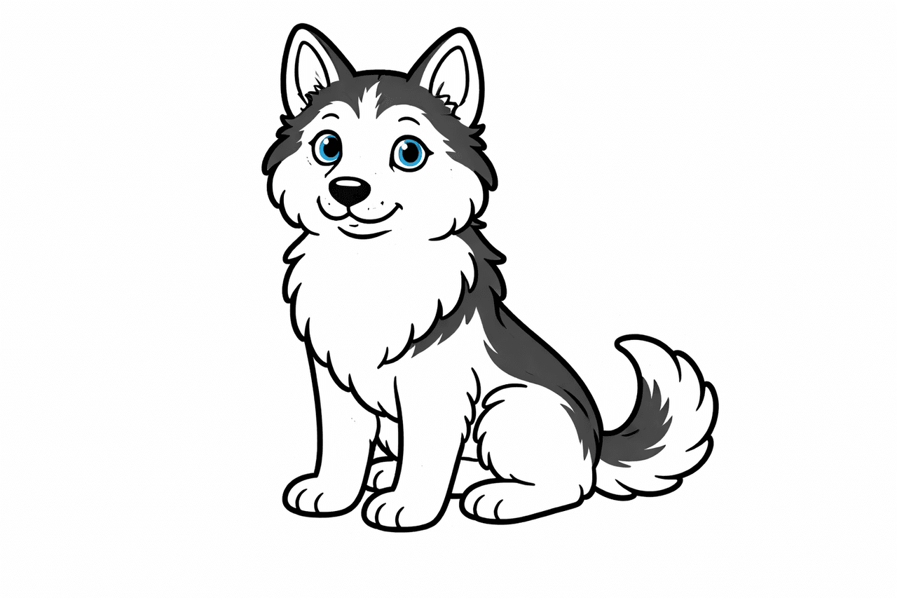 Husky mit blauen Augen - Ausmalbild