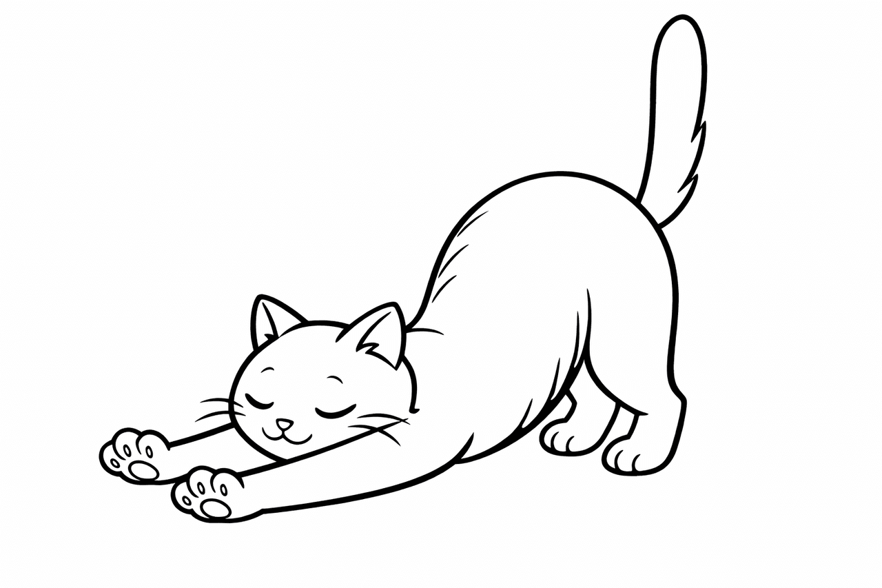Katze streckt sich - Ausmalbild