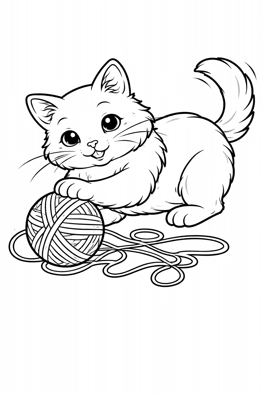 Katze spielt mit Wolle - Ausmalbild