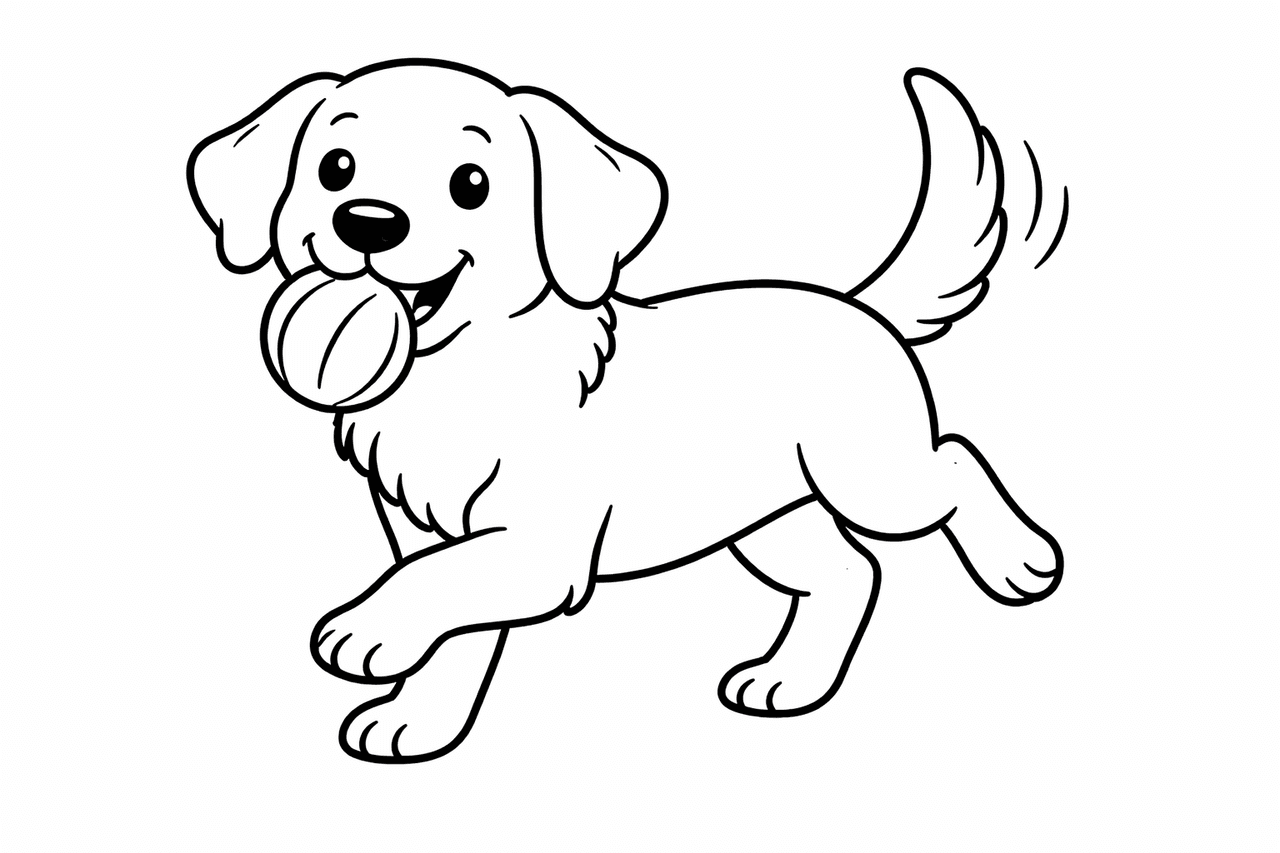 Labrador spielt mit Ball - Ausmalbild