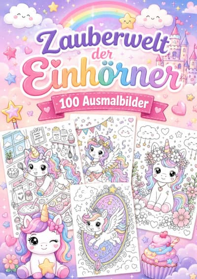 Zauberwelt der Einhörner - 100 Ausmalbilder Cover Zauberwelt der Einhörner - 100 Ausmalbilder