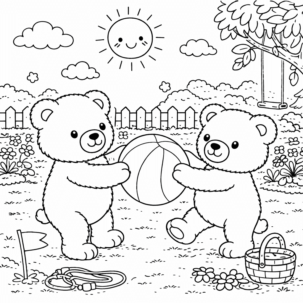 Fröhliche Bären auf dem Spielplatz - Ausmalbild