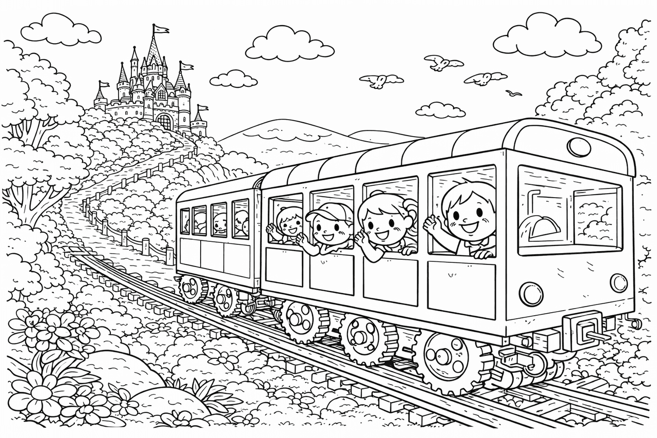 Rheinufer mit Weinbergen - Ausmalbild