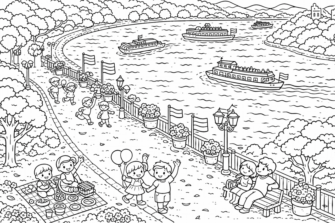 Insel Nonnenwerth im Rhein - Ausmalbild