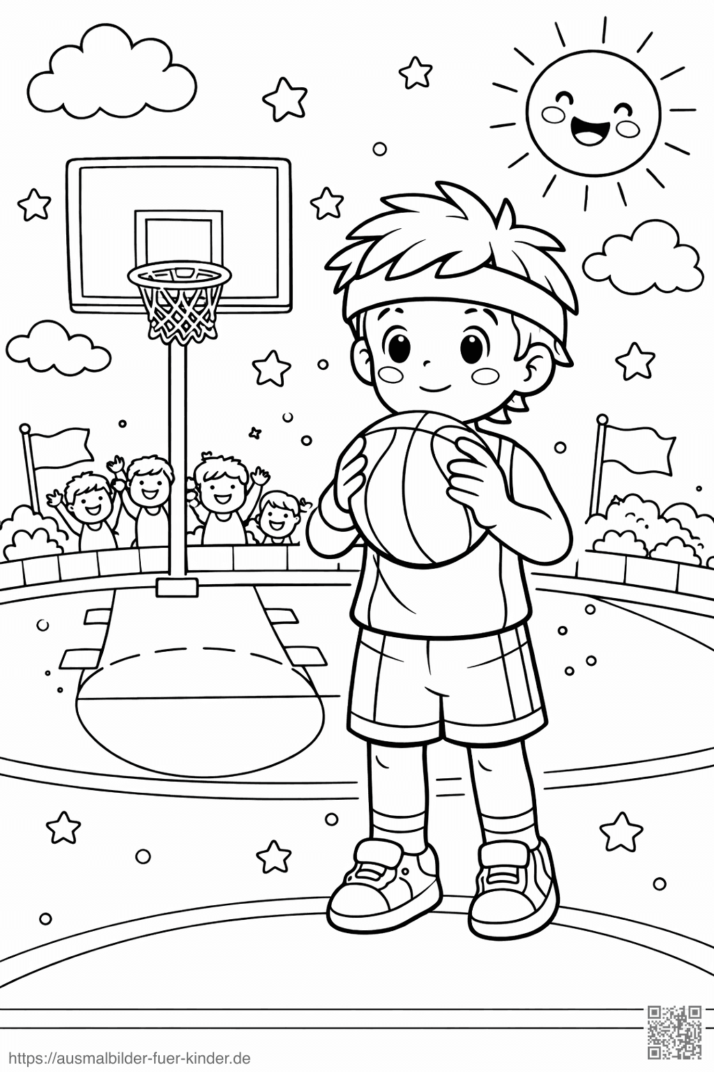 Junger Basketballspieler mit konzentriertem Blick - Ausmalbild