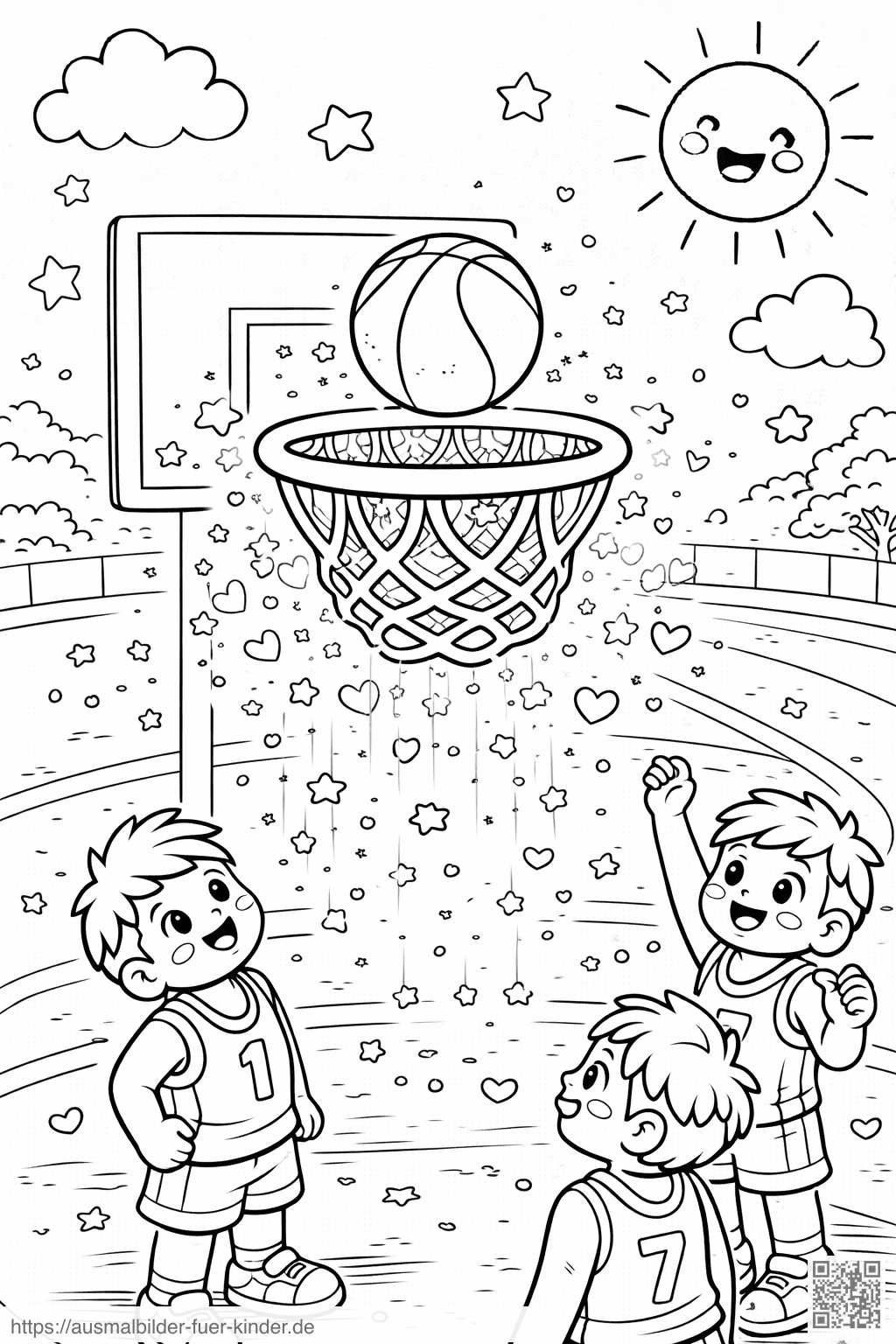 Magisches Basketballspiel unter strahlendem Himmel - Ausmalbild