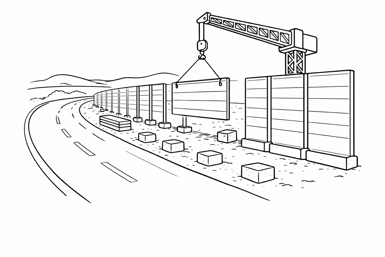 Lärmschutzwand-Bau - Ausmalbild