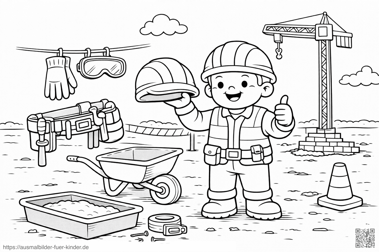 Baustellenarbeiter mit Sicherheitsausrüstung - Ausmalbild