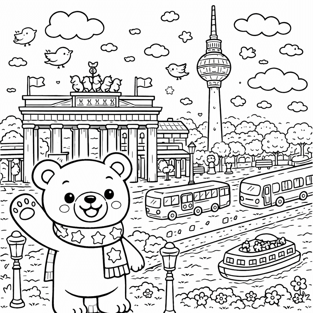 Berlin-Szene im Kawaii-Stil - Ausmalbild