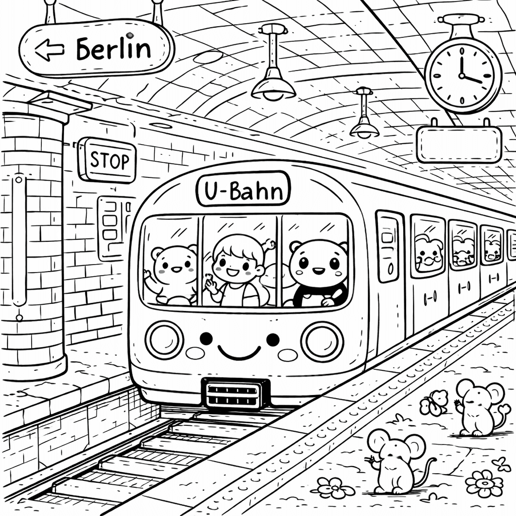 Berliner U-Bahn im Kawaii-Stil - Ausmalbild