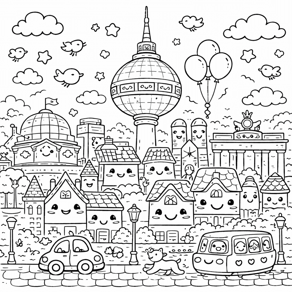 Berlin Wahrzeichen im Kawaii-Stil - Ausmalbild