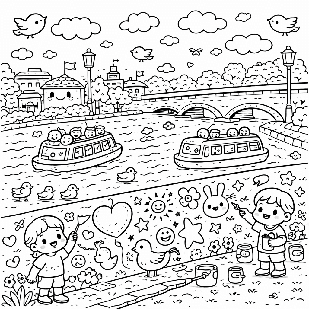 Spielerische Szene an der Spree - Ausmalbild