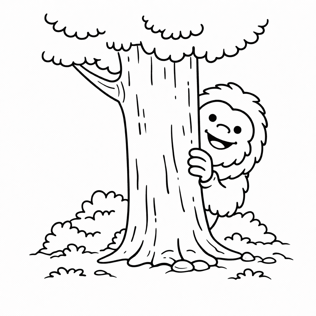 Bigfoot Hinter Dem Baum Versteckt