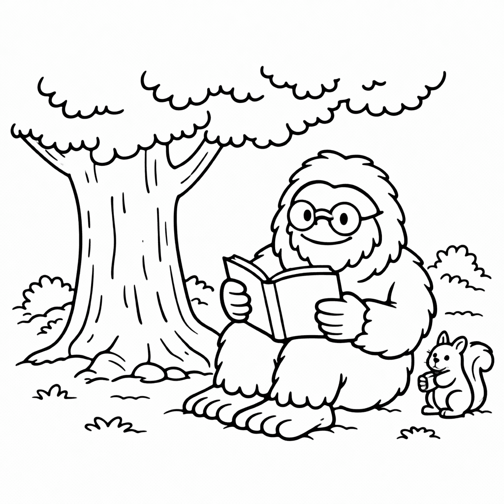 Bigfoot Liest Unter Einem Baum