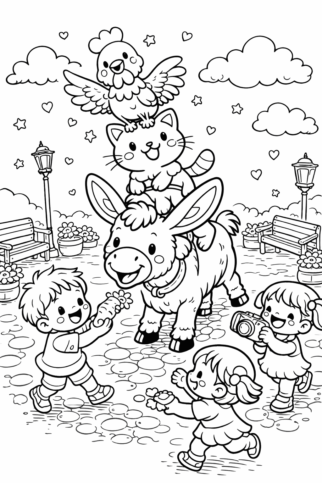 Die Bremer Stadtmusikanten im Plaza - Ausmalbild