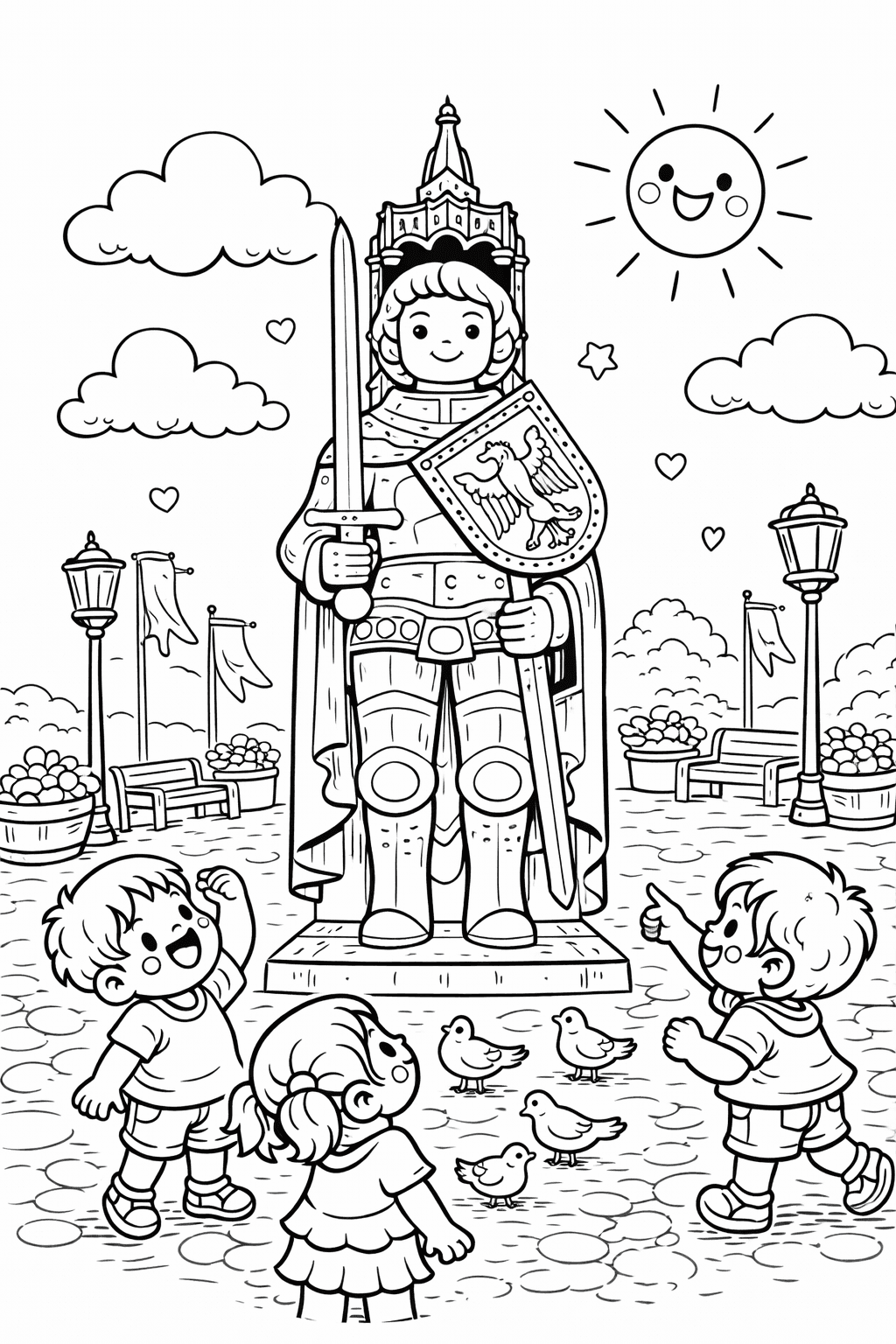 Roland Statue im Kinderlachen - Ausmalbild